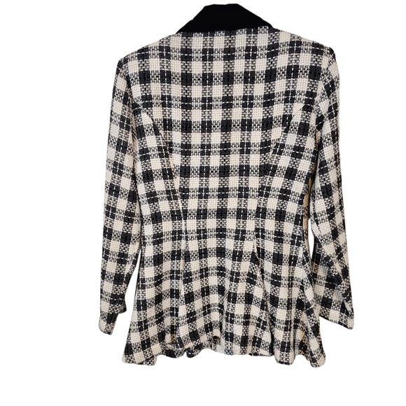 Vintage Tweed Knit Plaid Velvet Checkered Button Down Peplum Blazor Skirt Set - Picture 3 of 16